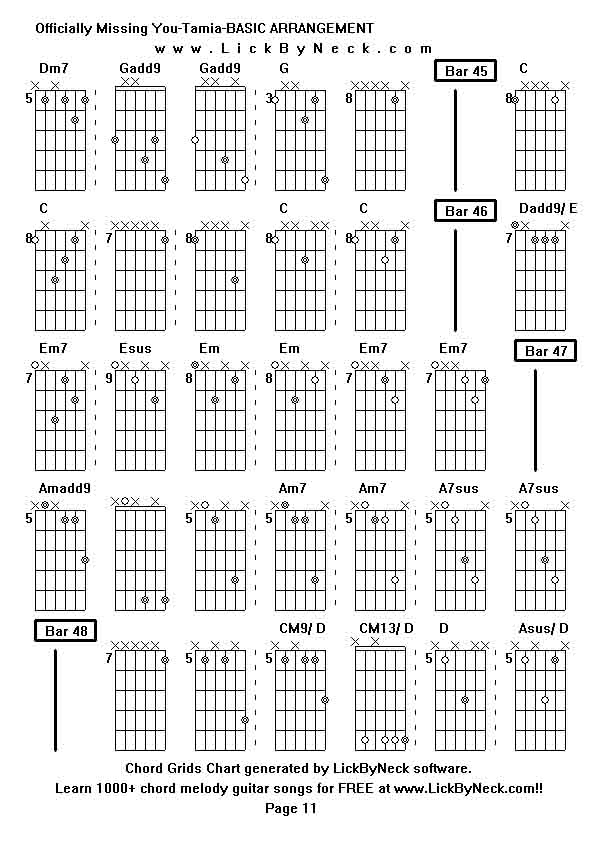 Chord Grids Chart of chord melody fingerstyle guitar song-Officially Missing You-Tamia-BASIC ARRANGEMENT,generated by LickByNeck software.